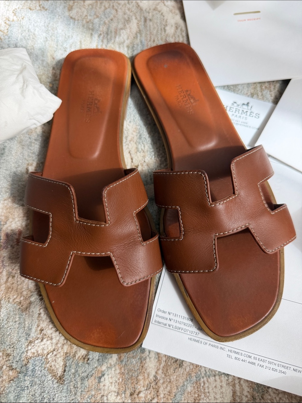 Authentic Hermès Oran Sandal H Sandals Gold/Brown Fair/Good condition size 36.5